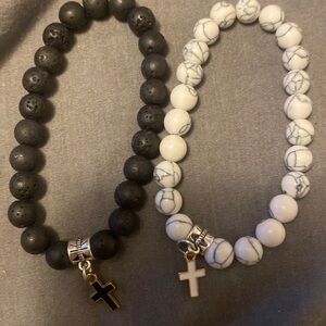 White and black beaded couples matching bracelets set